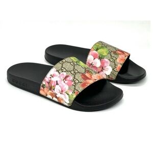 Gucci Women's Floral Slide Sandals - Black and Pink